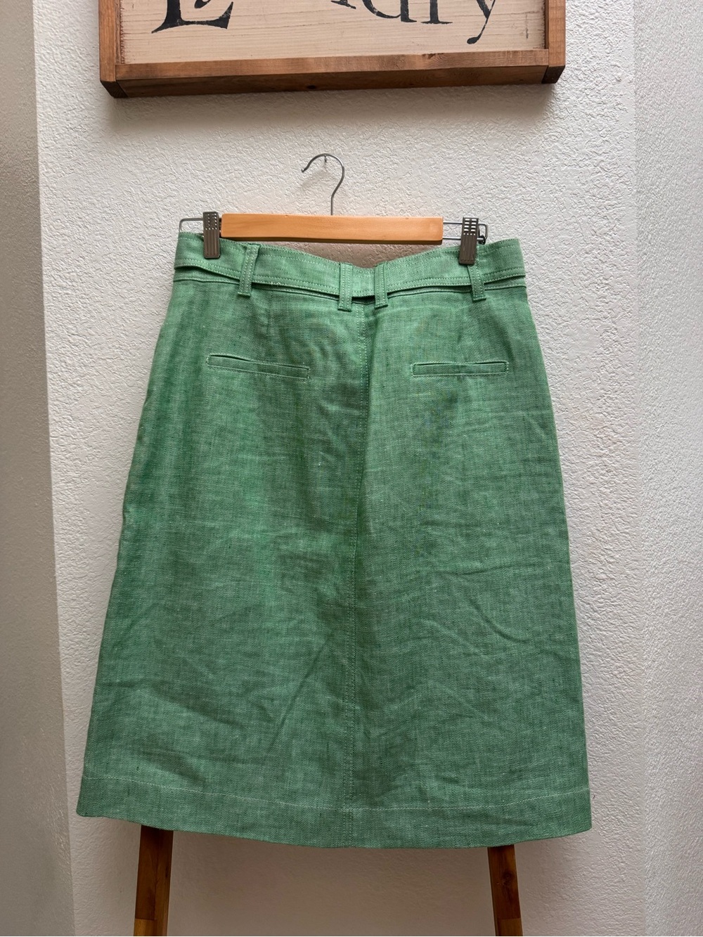 J. Crew Mint Green W/ Tie-Waist Button-Front Pencil Skirtt Linen Blend Casual 8P - Picture 7 of 13